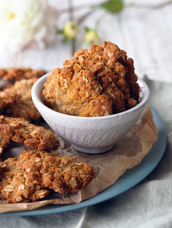 close up image of Anzac biscuits in a bowl