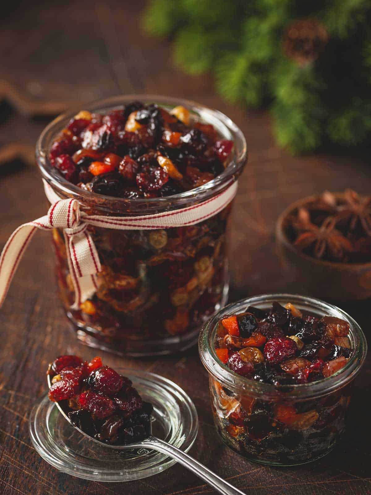 Two jars of fruit mince.