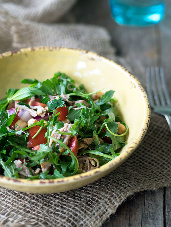 Healthy Shredded Pork, Chickpea & Herb Salad | www.bellyrumbles.com