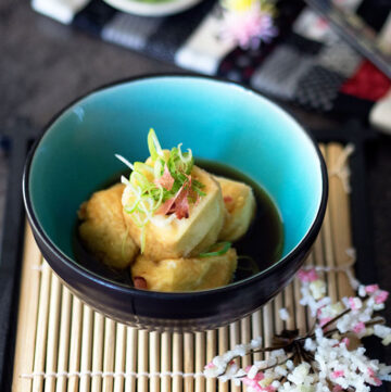 Agedashi Dofu or Japanese Deep Fried Tofu in a light bonito broth