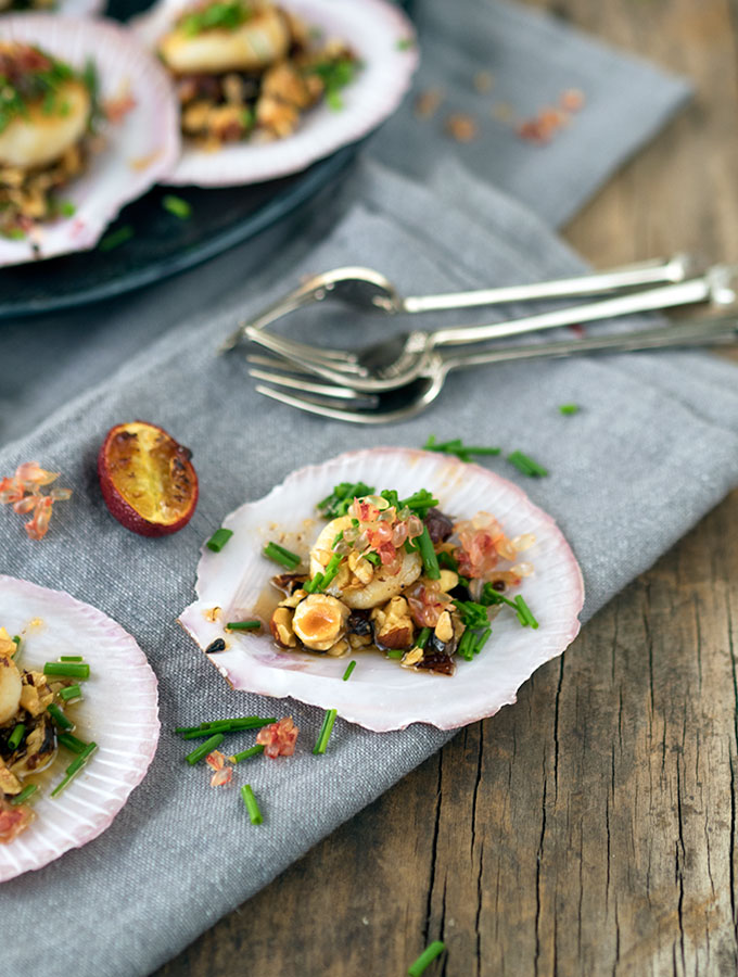 Seared Sea Scallops with blood limes and hazelnut brown butter