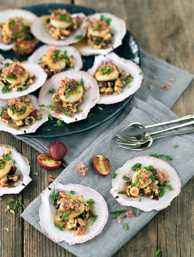 Seared Sea Scallops with blood limes and hazelnut brown butter