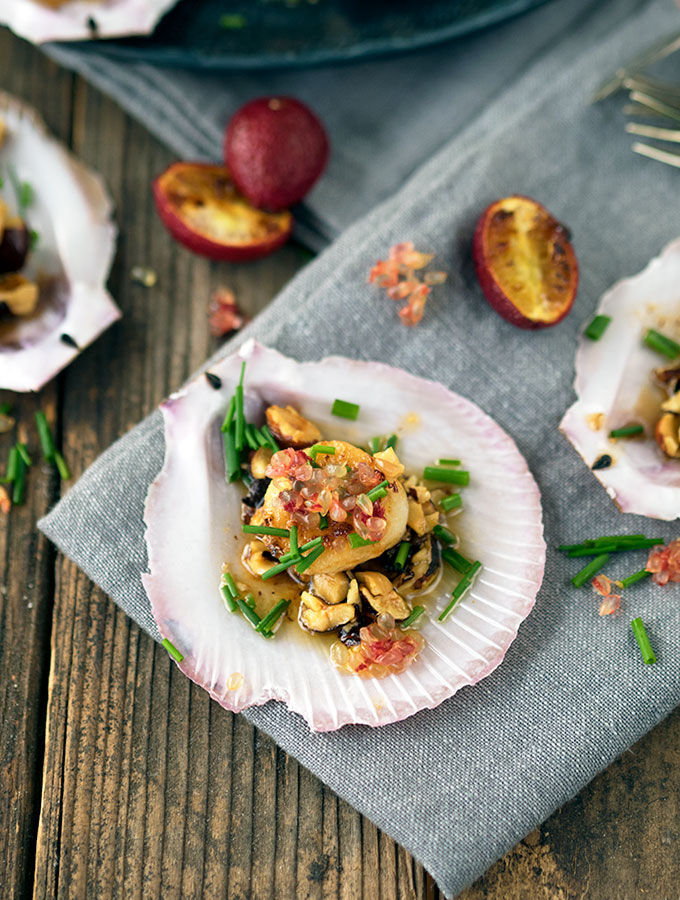 Seared Sea Scallops with blood limes and hazelnut brown butter