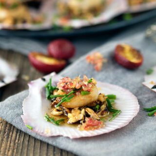 Seared Sea Scallops with blood limes and hazelnut brown butter