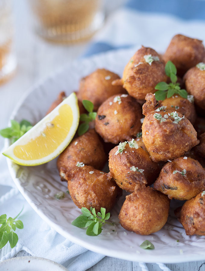 Cauliflower feta balls, sensational fried mouthfuls that you wont be able to stop popping. Served with lemon wedges and oregano salt.