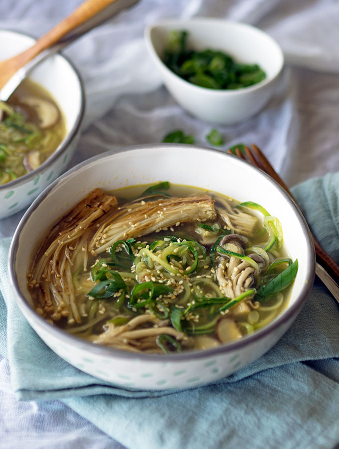 healthy zucchini recipes -- photo of Mushroom Zoodle Soup