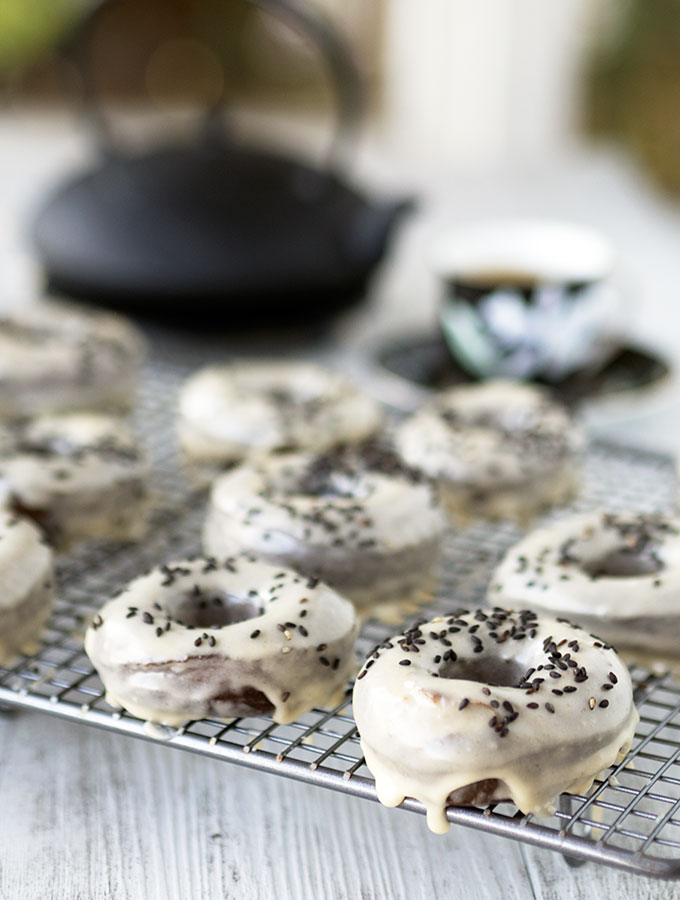 Black Sesame Doughnuts with the most amazing Caramel Miso Glaze. The doughnuts are great, but the glaze I could eat on everything!