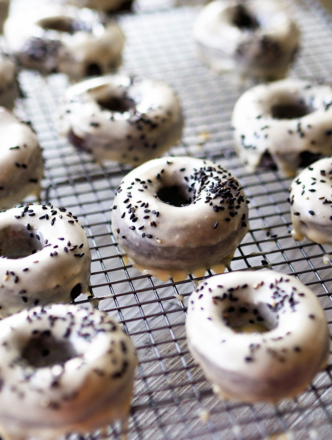 Black Sesame Doughnuts with the most amazing Caramel Miso Glaze. The doughnuts are great, but the glaze I could eat on everything!