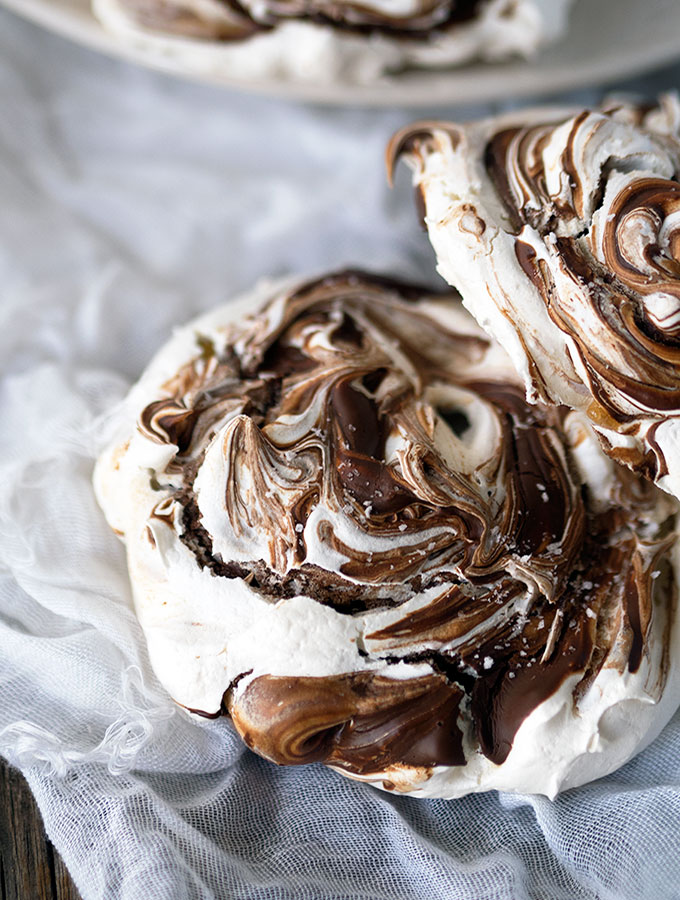 Chocolate Swirl Meringues with Sea Salt ~ Stunning looking meringues with crisp shells and soft mallow like centres