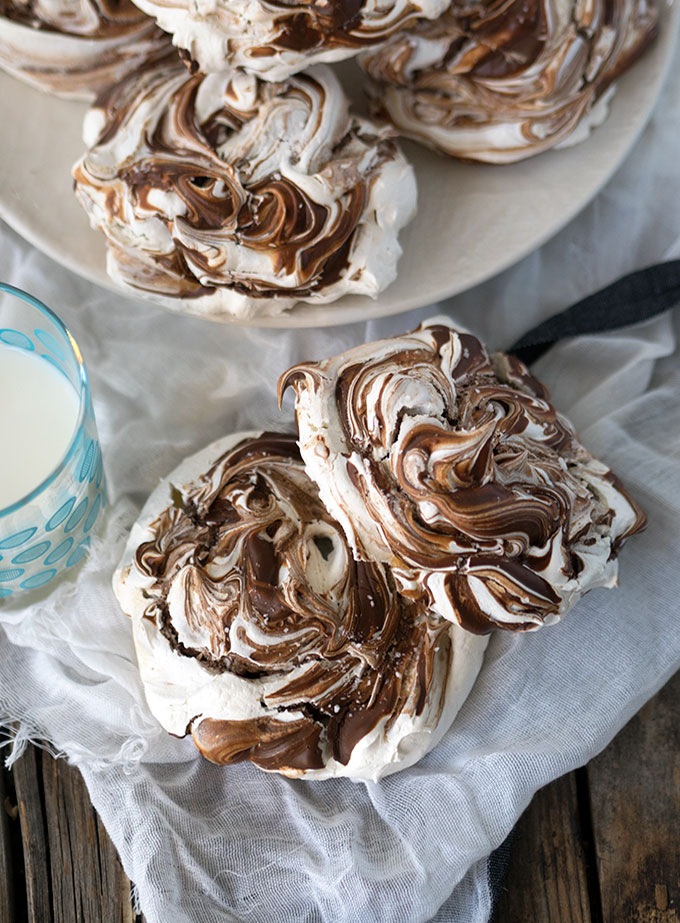 Chocolate Swirl Meringues with Sea Salt ~ Stunning looking meringues with crisp shells and soft mallow like centres