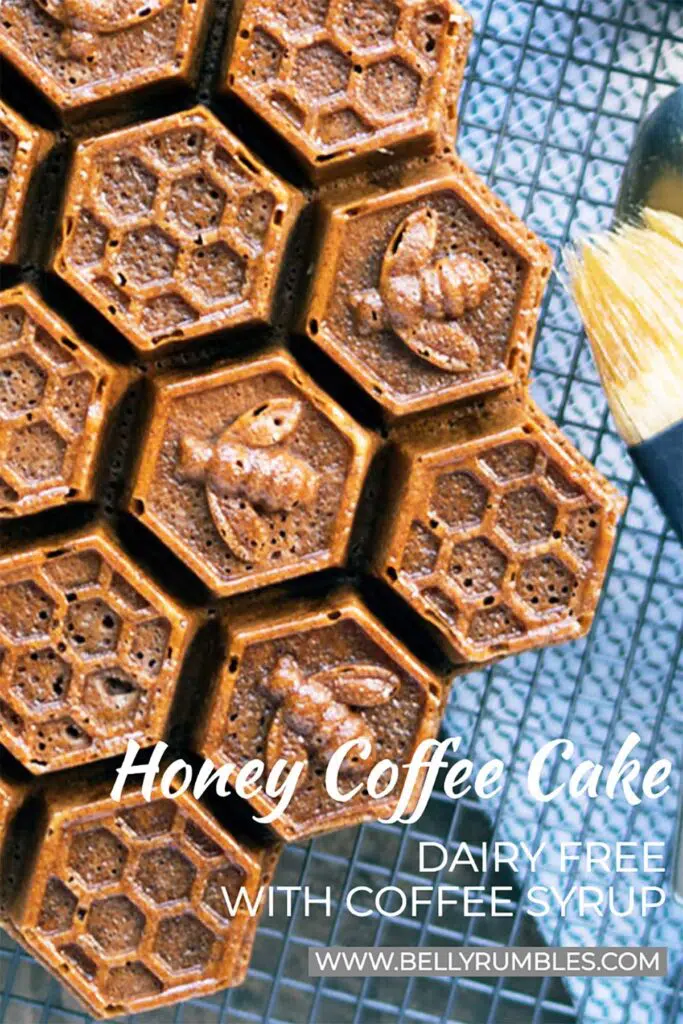 honey coffee cake with a honeycomb pattern on a cooling rack