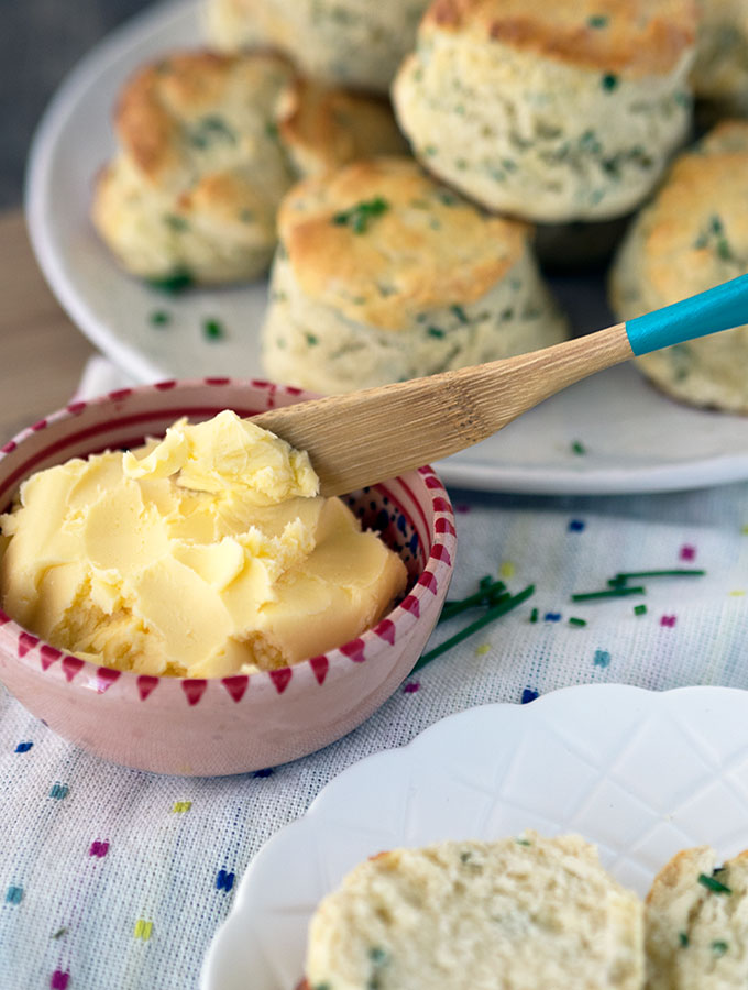 buttermilk chive scones, plus how to make butter at home