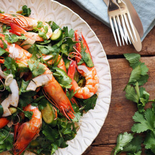 Easy Prawn, Coconut and Coriander Salad with zesty lime. Dinner will be on the table in no time.