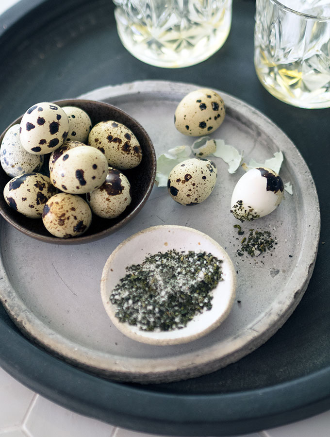 Quail Eggs with Oolong Tea Salt. A quick, easy and impressive dish to make for entertaining your guests. They will be impressed.