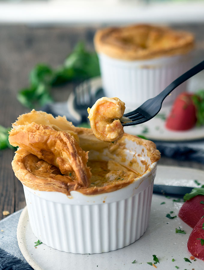 Easy Scallop and Prawn Curry Pies with Smoked Tomatoes