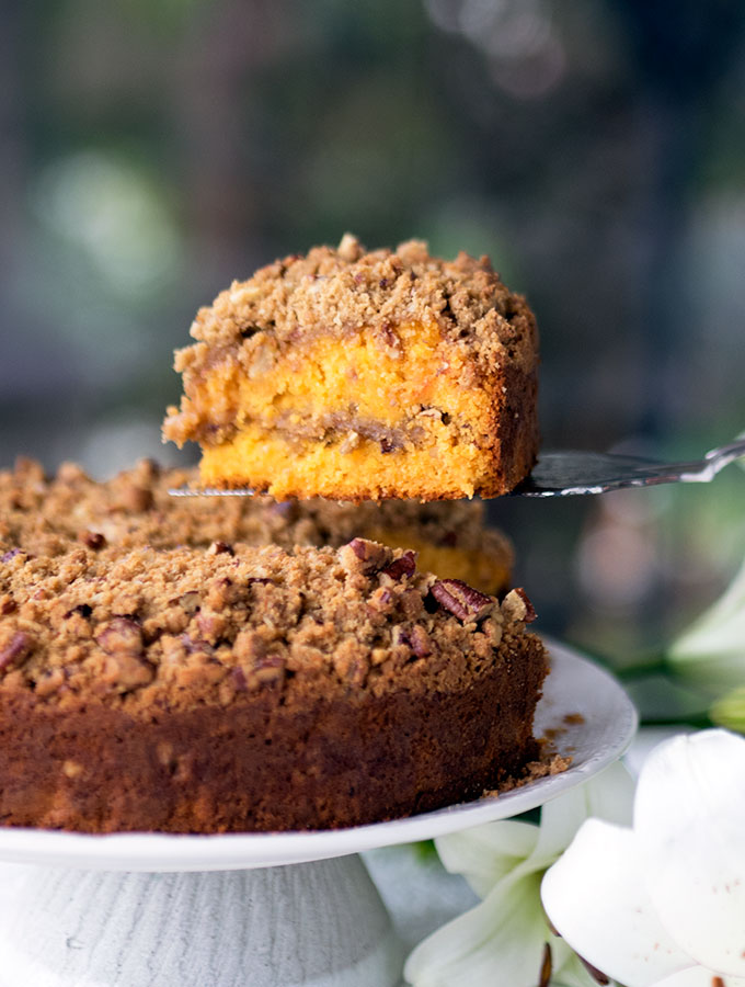 Papaya Pecan Streusel Cake Recipe – A delicious alternative flavour to your normal run of the mill streusel cake. Rich and moist, with a crunchy topping. Plus a gorgeous orange hue from Australian red papayas. You can use pawpaw if you have those on hand as well.