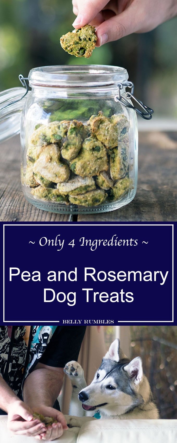 These pea and rosemary dog treats with have your favourite puppy doing back flips. Only 4 ingredients and easy peasy to make.