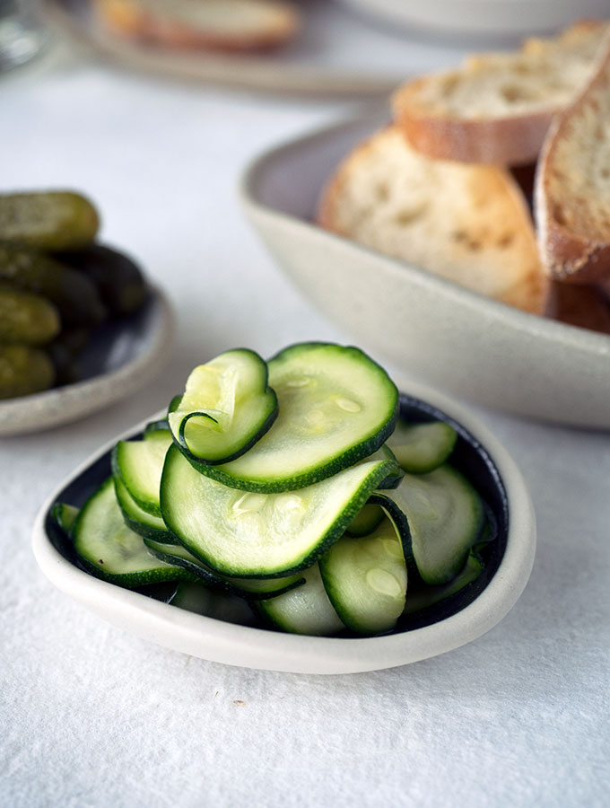 Easy Quick Zucchini Pickles to serve with Pork, Duck and Fig Terrine