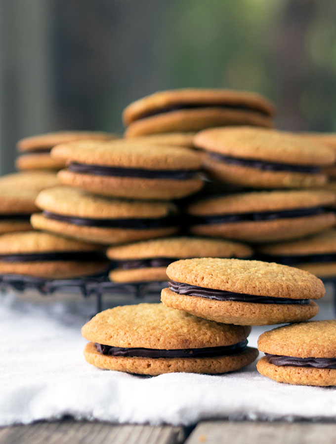 Coconut Chocolate Ganache Cookie Sandwiches - Belly Rumbles