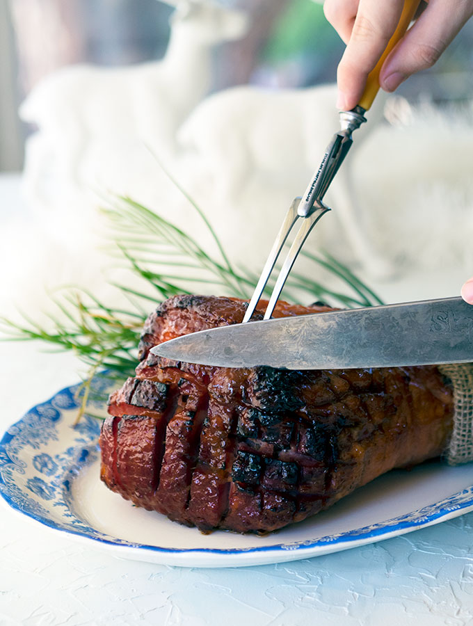 Peach and Bourbon Glazed Baked Ham makes the perfect centrepiece for your Christmas table.