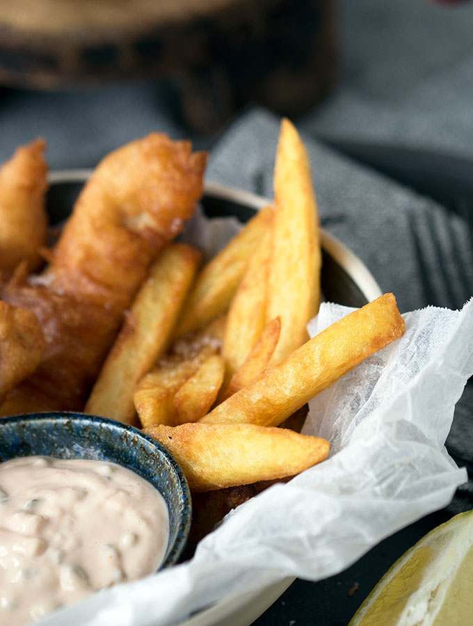 Ginger Beer Battered Fish & Chips - Belly Rumbles