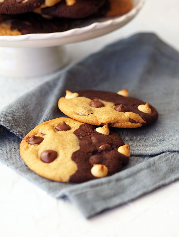 These Two Tone Chocolate Chip Cookies remind me of yin and yang chocolate chip cookies