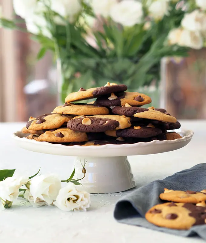 Two Tone Chocolate Chip Cookies, this is a delicious big batch cookie recipe with double chocolate cookies