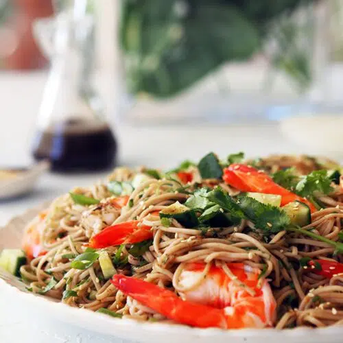 Healthy mid week recipe Prawn and soba noodle salad
