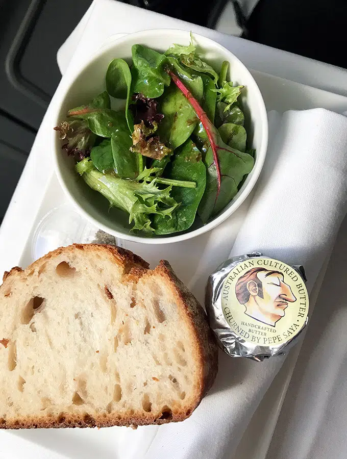 Qantas Business Class Sydney to Singapore QF005 Airbus A300 Pepe Sayer Butter and Salad