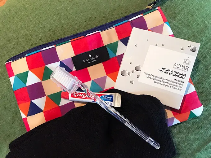 Qantas Business Class Sydney to Singapore QF005 Airbus A300 Kate Spade Amenity Kit