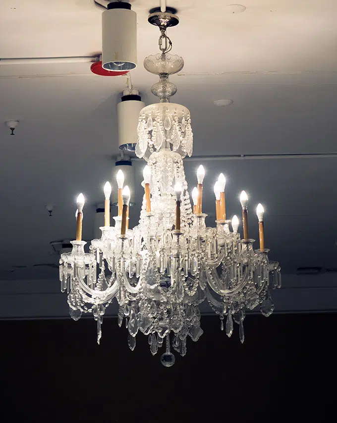 Chandeliers in the hallway near the lifts at Macy's Department Store in Chicago