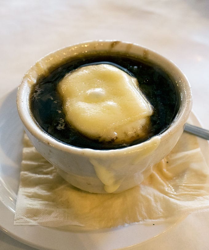 The famous French Onion Soup at the Walnut Room in Macy's Department Store State Street Chicago.