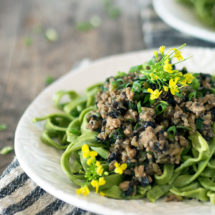 Pork and Chestnut ragu is a play on a traditional Chinese san choy bow served with tasty Water Spinach Tagliatelle