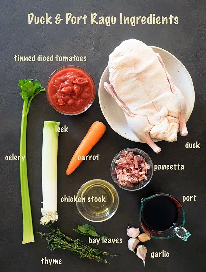 Hearty Duck and Port Ragu Recipe - ingredients for duck ragu