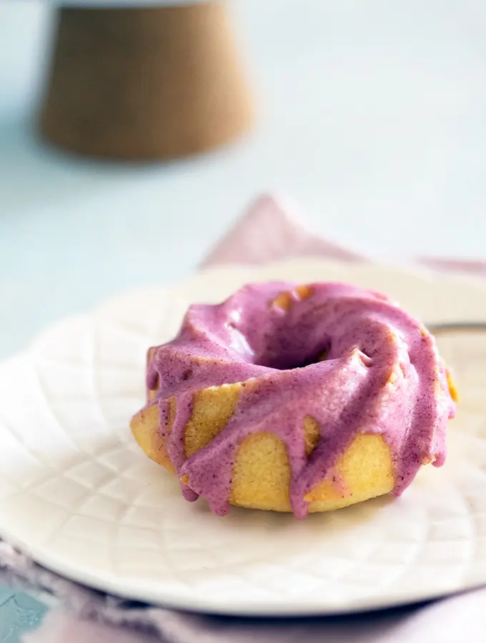 Simple Pour and Mix Vanilla Cakes iced with plum icing