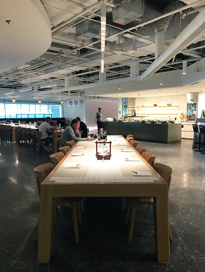 The Qantas lounge at Changi Airport is located in Terminal 1. It has a great airy industrial feel.