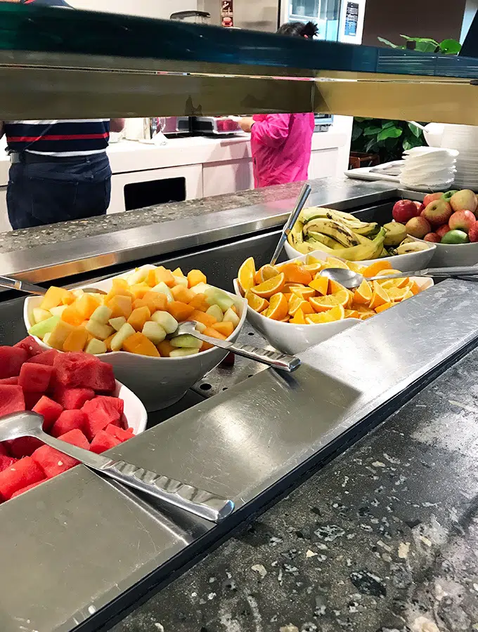 Fresh fruit as far as the eye can see in one of Changi's premium airport lounges - Qantas Singapore Lounge