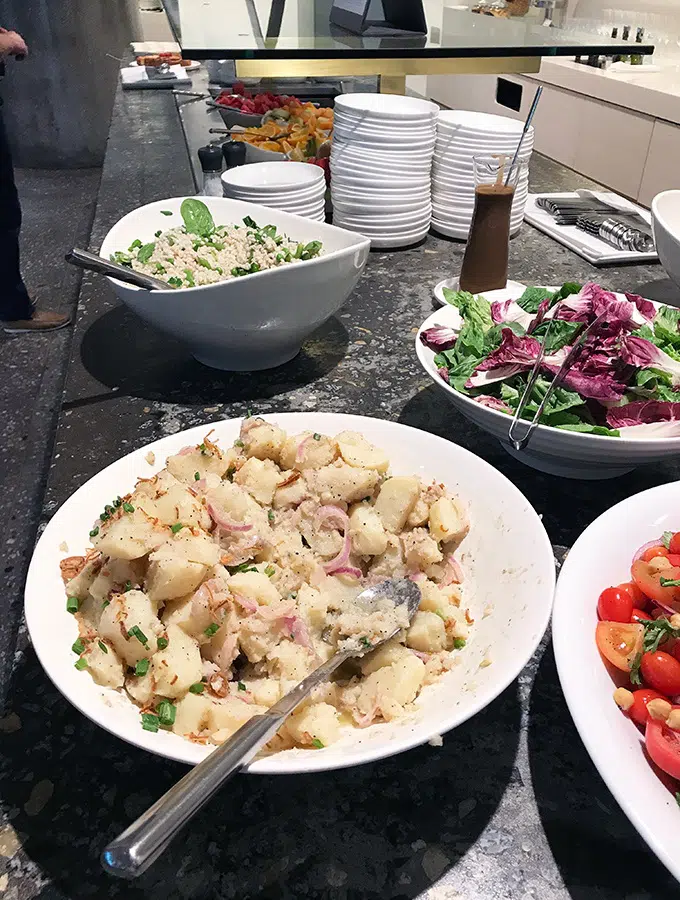 Various kinds of salads to choose from in the Qantas Singapore Lounge