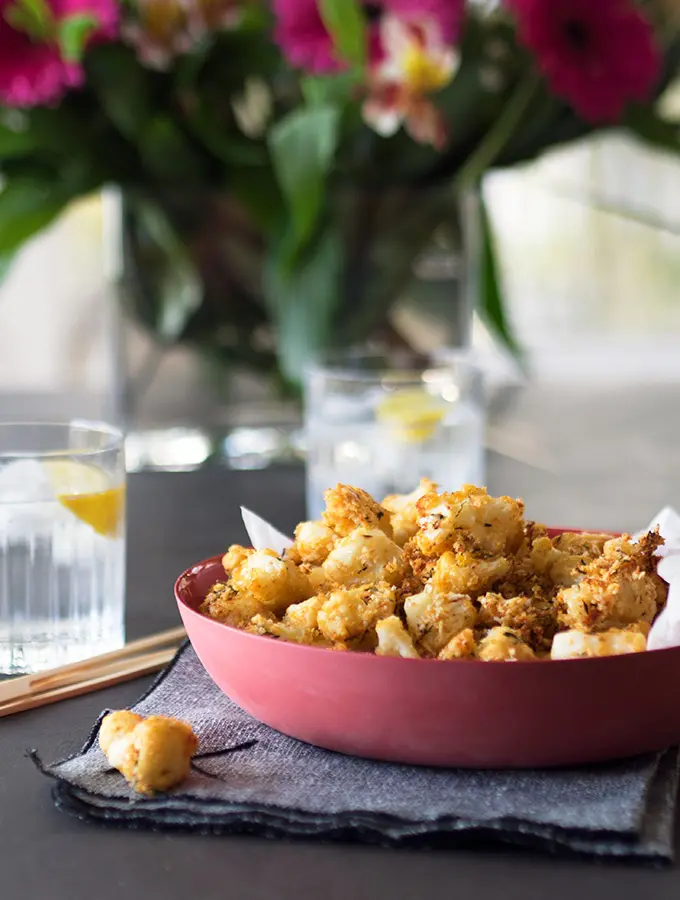 A vegetarian alternative to popcorn chicken, Oven Baked Popcorn Cauliflower