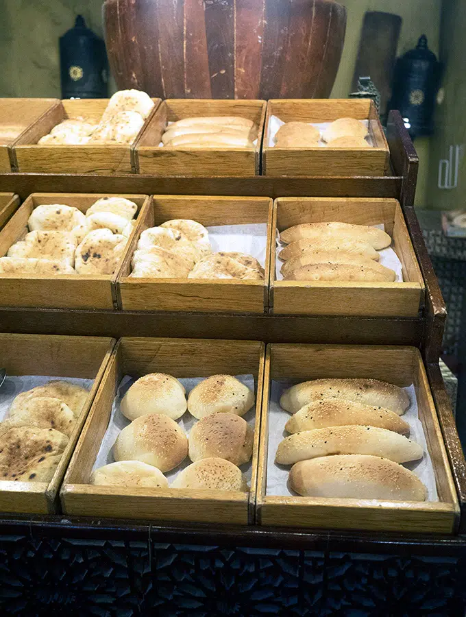 A selection of bread for all tastes at Al Hadheerah Desert Restaurant Dubai