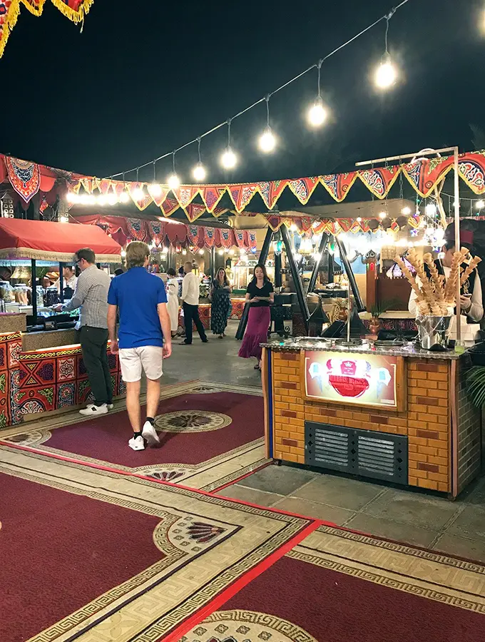 Al Hadheerah Desert Restaurant Dubai is set up like an Arabian market