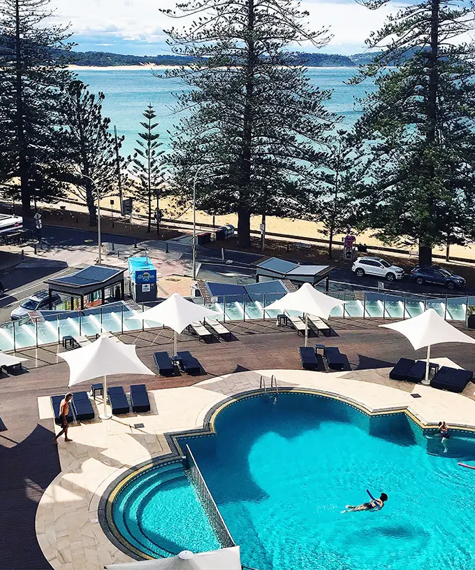 The stunning pool from the pool view room at Terrigal Crowne Plaza Resort