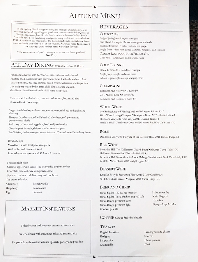 Qantas First Class Lounge Sydney Neil Perry Autumn Menu