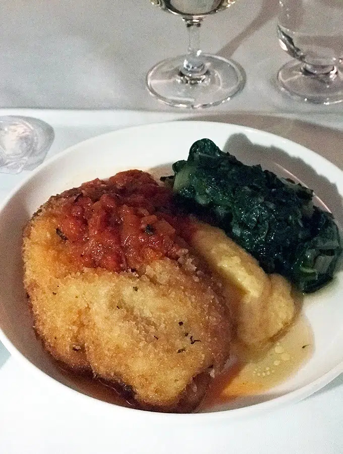 the best Qantas business class seats Sydney to Tokyo - herb panko crumbed chicken breast