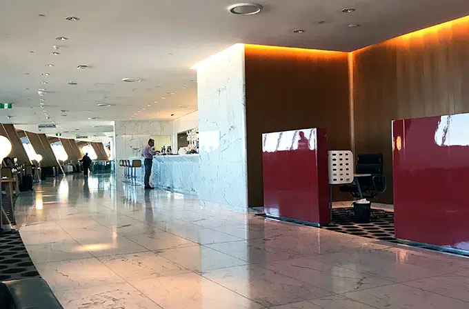 Qantas First Class Lounge Sydney - marble floors and walls