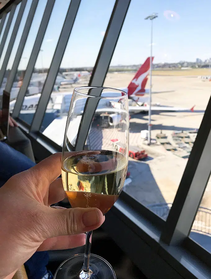 Qantas First Class Lounge Sydney - champagne is a very popular tipple in the lounge