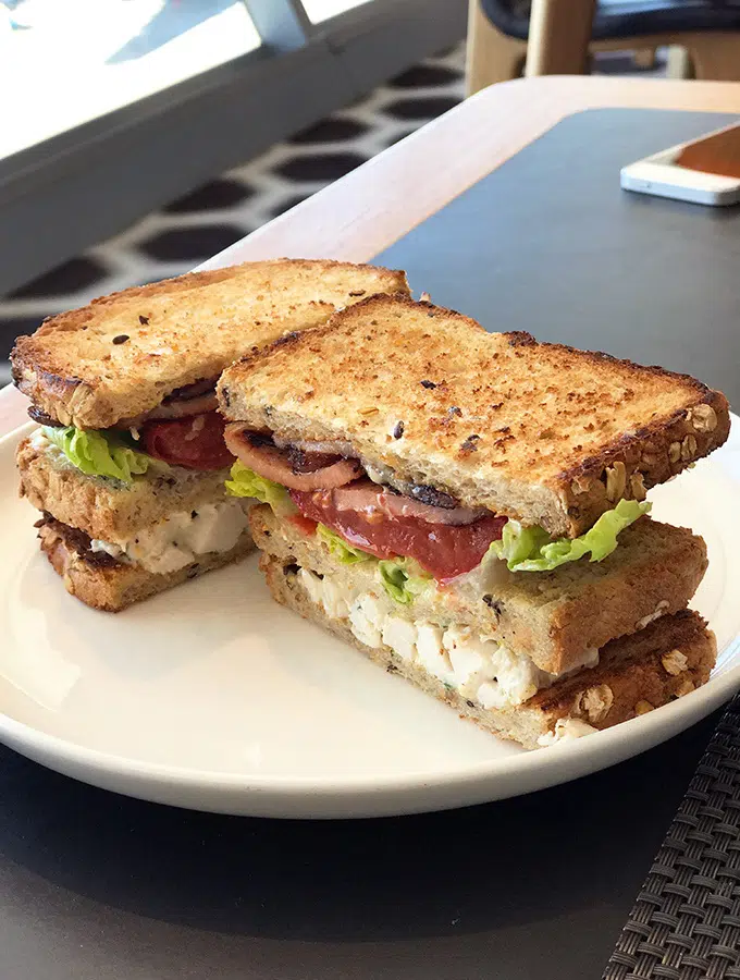 Qantas First Class Lounge Sydney - the very popular Neil Petty club sandwich