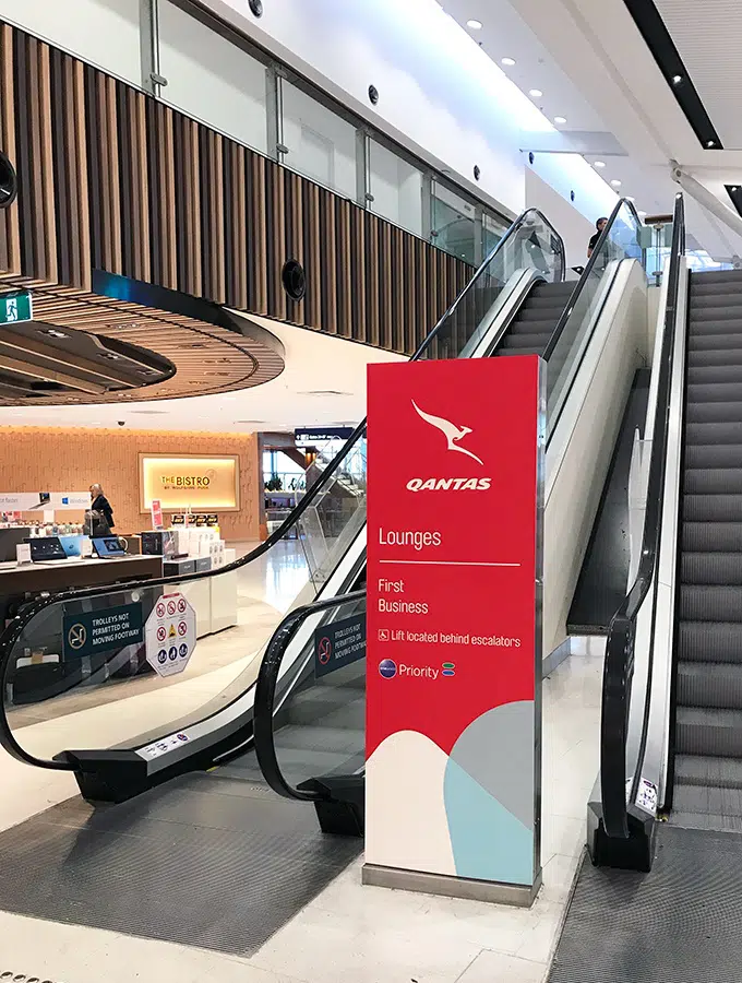 Qantas First Class Lounge Sydney - Head up the escalators to find the lounge