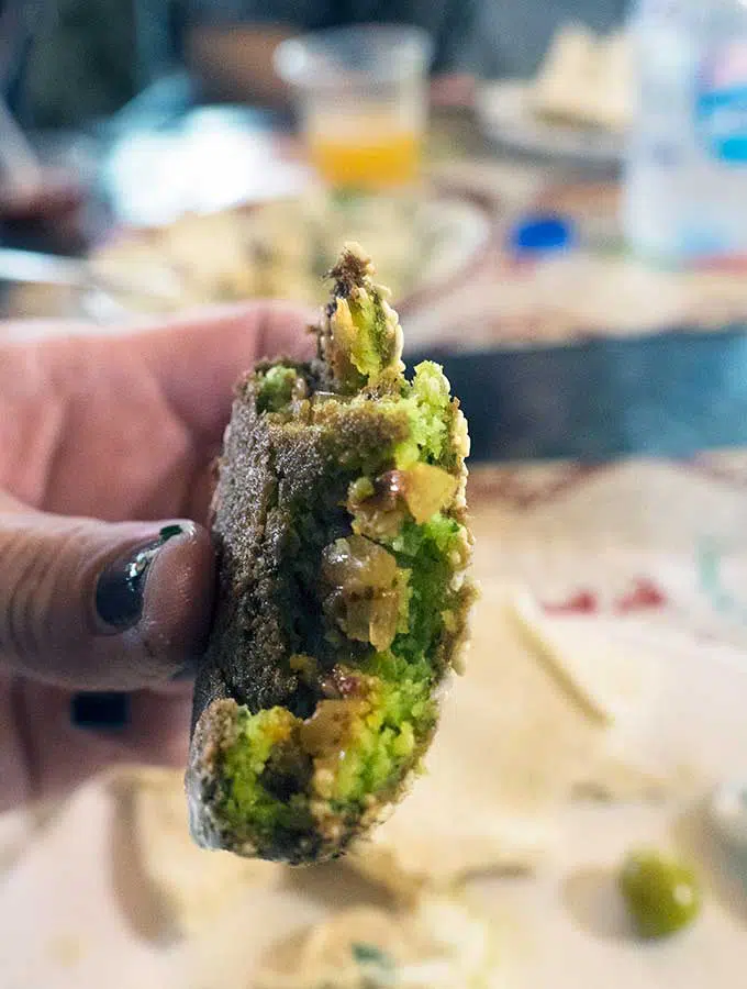 The inside of a stuffed falafel in Dubai