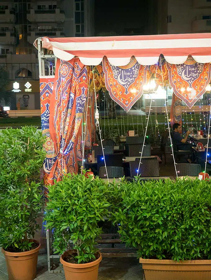 Outdoor seating in a tent in Dubai